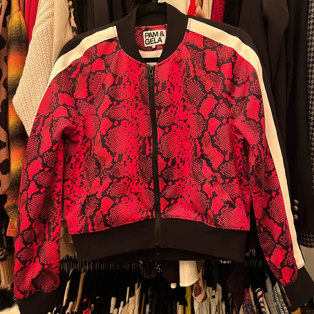 Pam & Gela Red Snake Print Jacket and pants